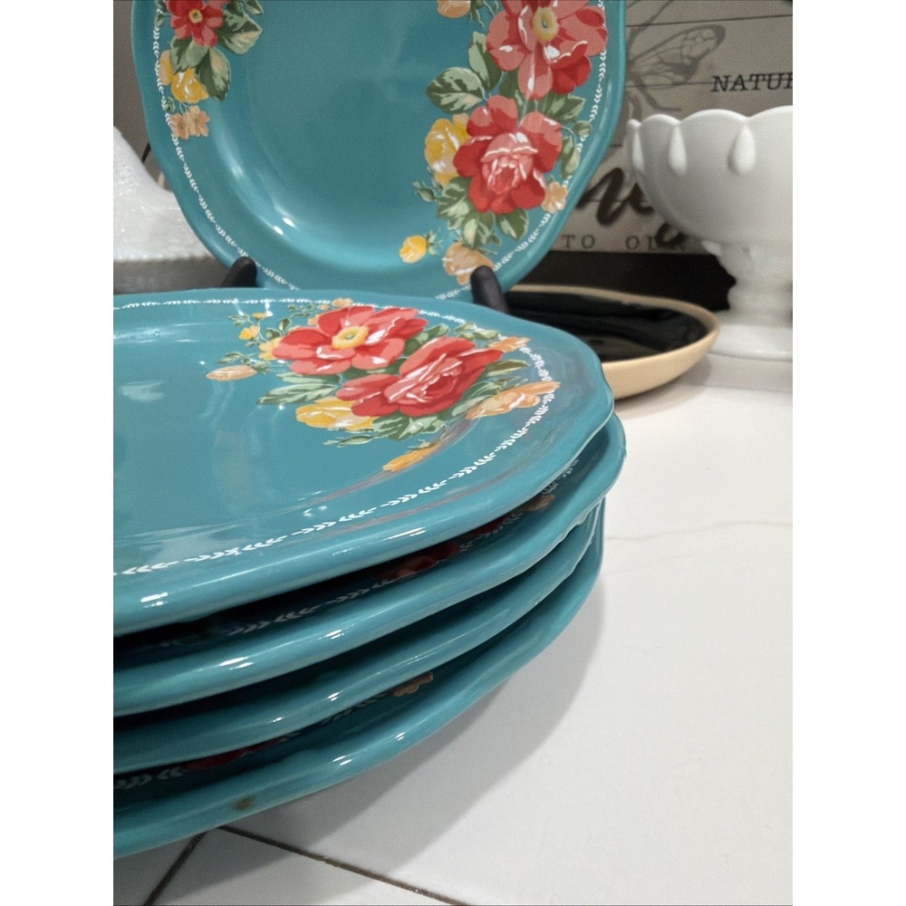 The Pioneer Woman Vintage Floral Teal Salad Plates 8.5" Set of 5 - Picture 4 of 6